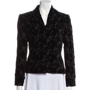 Oscar De La Renta Blazer Size 12 Black Floral Embroidered Vintage 2000s